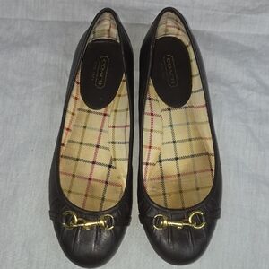 Coach Dark BROWN, Chestnut Flats with Gold Hardware and Plaid Lining 8 8B